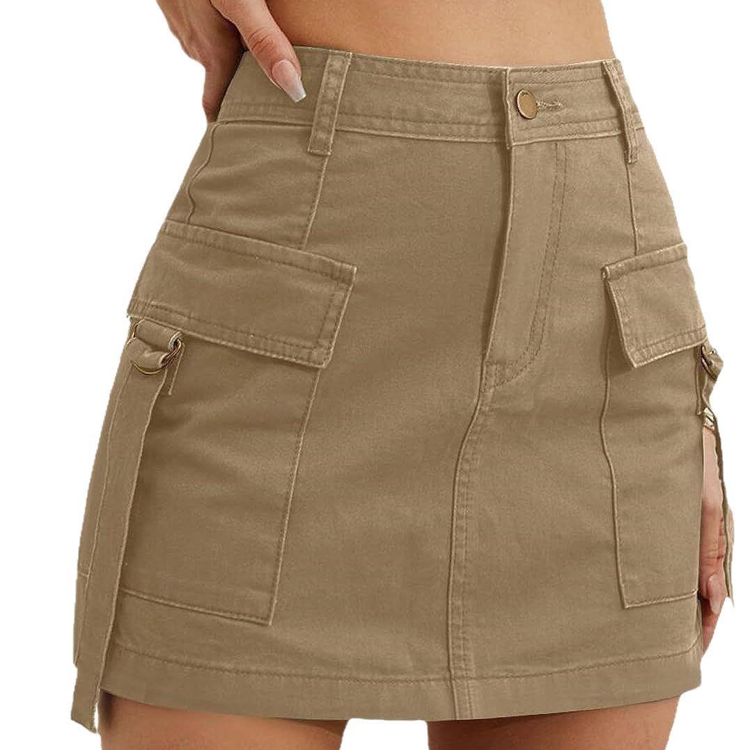 women cargo mini skirt hight elastic waist clubwear