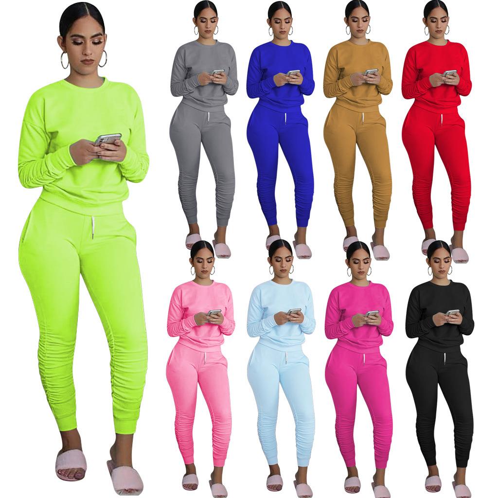 Solid Color Gathered Sweatpants Set 2-Piece Set with Pockets