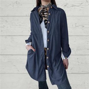 corduroy women lapel solid Womens casual color for pocket