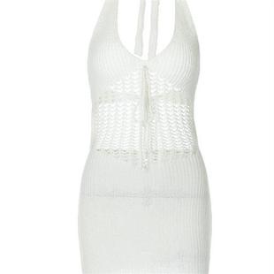 halter hollow neck sexy large backless cut low dress