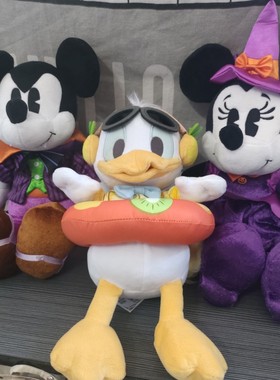 新款日单万圣节紫色米奇米妮游泳圈唐老鸭毛绒公仔娃娃玩具