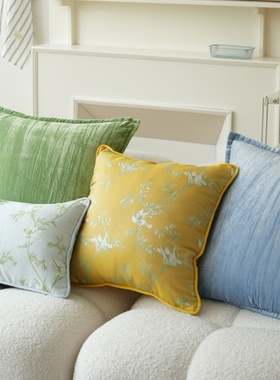 The7thHug鸟语花香新中式蓝黄色系列抱枕提花靠枕套沙发客厅靠垫