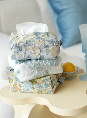 法式蓝色浮雕纸巾盒抽纸盒茶几卫生间卧室客厅摆件高级感