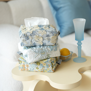 蓝色浮雕纸巾盒抽纸盒茶几卫生间卧室客厅摆件高级感 法式