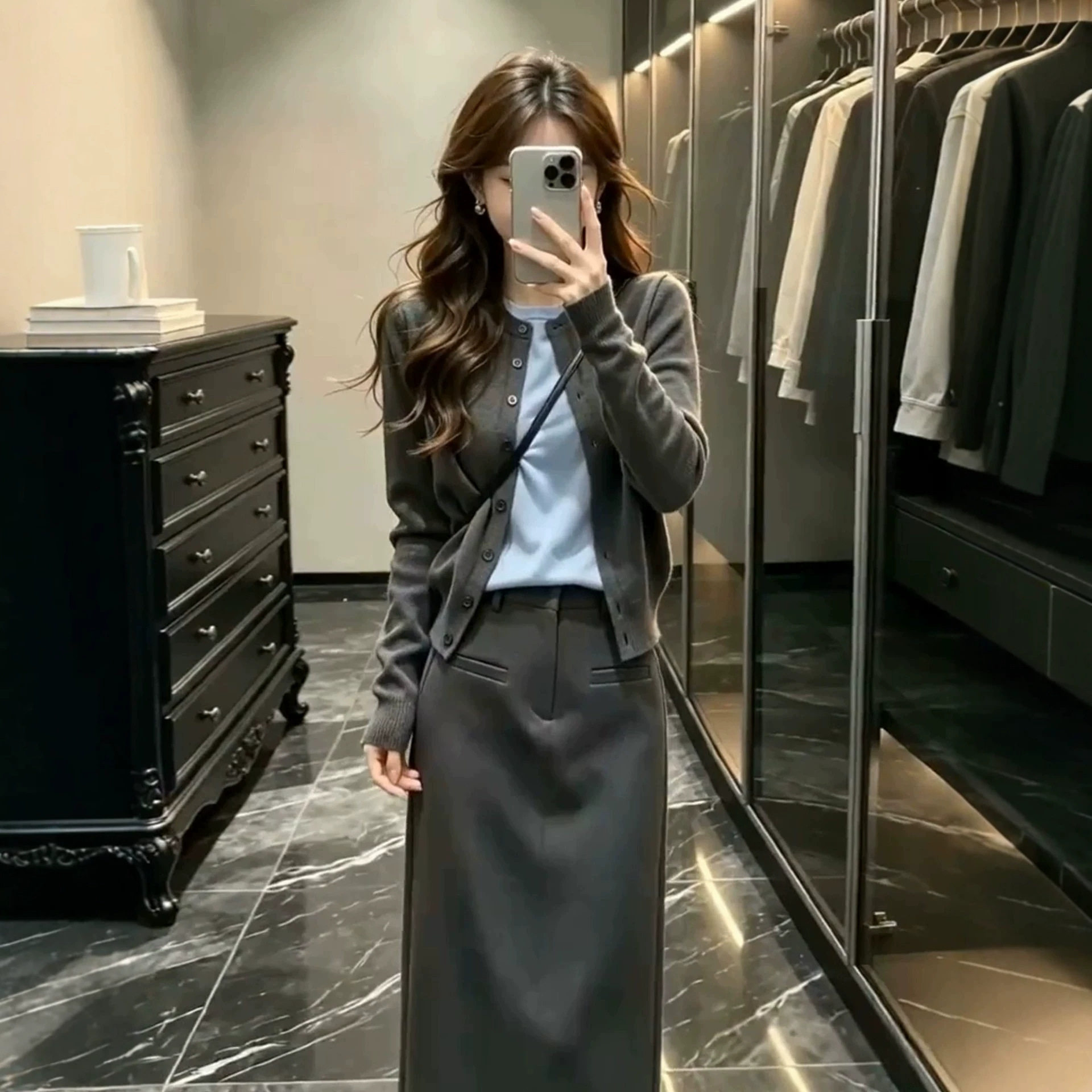 高级感得体大方韩系连衣裙早秋季新款女装针织上衣半身裙两件套装