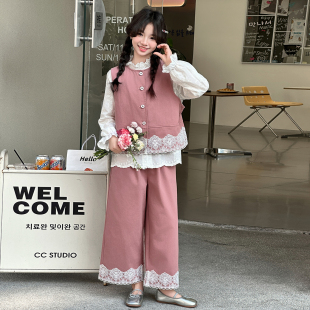 女童春秋款巨好看韩系马甲套装女大童洋气时髦儿童春装穿搭一整套