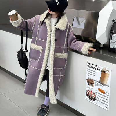 女童秋冬装加绒外套2025新款儿童韩版大童冬季加厚宽松上衣中长款