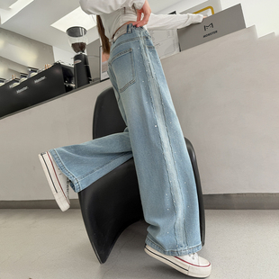 女童裤子春秋款2026新款洋气童装小女孩秋装阔腿裤儿童直筒牛仔裤