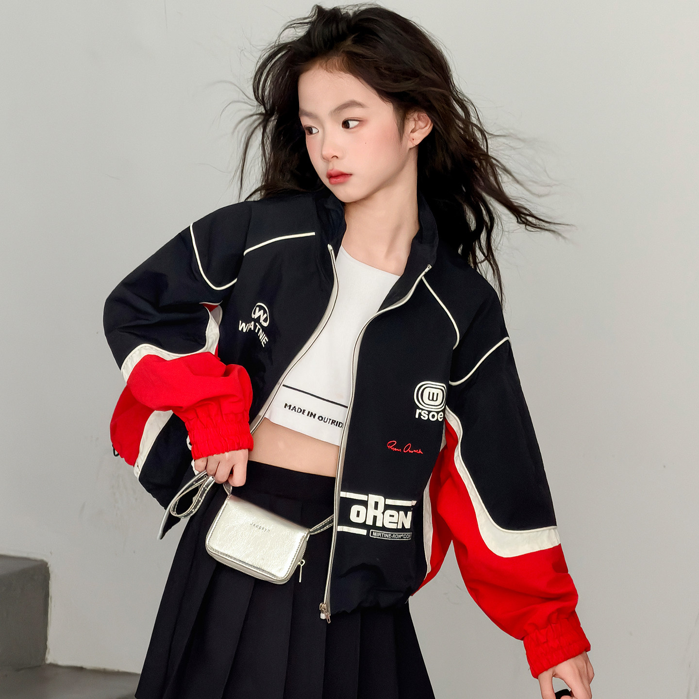 女童美式复古拼色机车服外套2026新款春秋儿童痞帅短款夹克外套潮,童装/婴儿装/亲子装,普通外套,淘宝优惠券,粉丝福利购,淘宝优惠卷