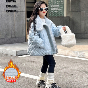 女童超好看韩系夹棉外套秋冬新款儿童初中生洋气派克服二棉棉衣潮