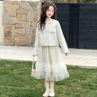 女童小香风套装春季2026新款中大童呢子外套公主裙超仙气两件套潮