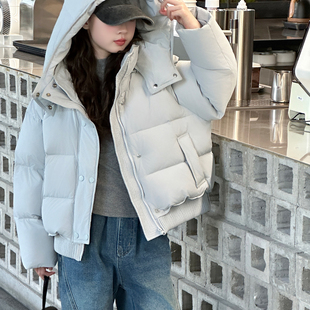 女童90羽绒服冬2025新款中大童连帽短款外套韩版新国标白鸭绒上衣