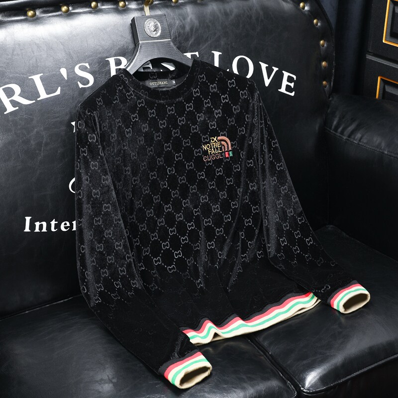 2023秋冬新款欧货潮流金丝绒压花刺绣男士卫衣9512P90黑沙发，男装卫衣，钱塘6009(原3017)