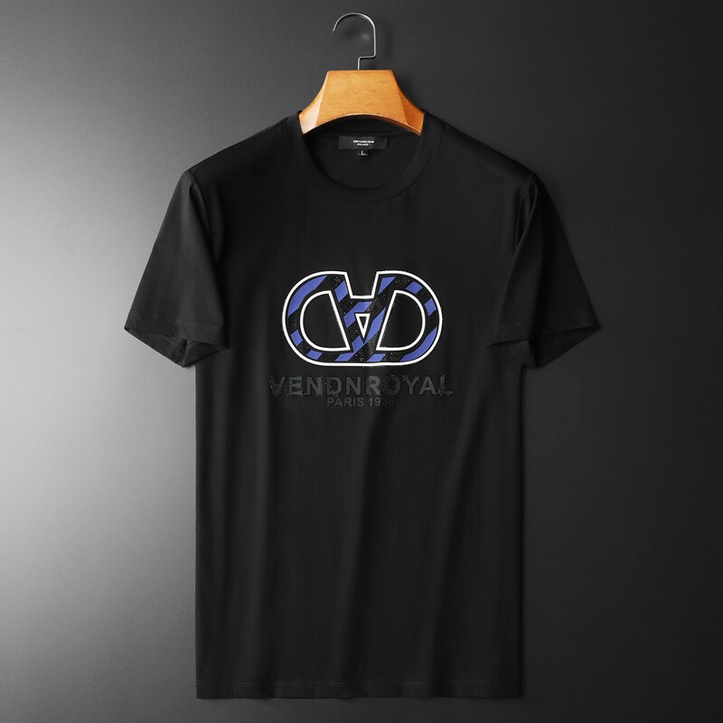 2024夏装新款丝光棉男士短袖t恤百搭高品质欧货25101P80平铺黑，男装T恤，钱塘6009(原3017)