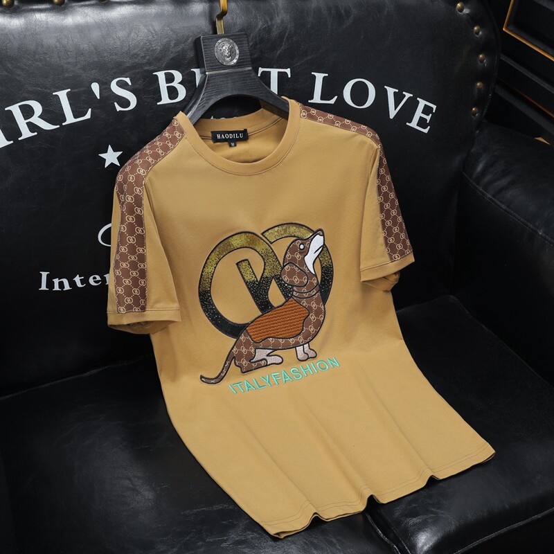 2024夏装新款丝光棉男士短袖t恤百搭高品质欧货8852-P80沙发白,男装T恤,钱塘6009(原3017)