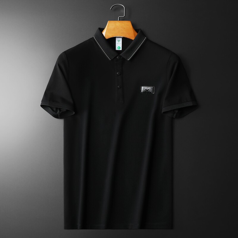 欧货高品质丝光棉2023夏季新款男士短袖POLO衫648-P75黑平铺,男装Polo衫,钱塘6009(原3017)