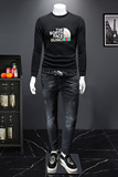 2023秋冬季新款圆领修身纯棉休闲男士卫衣9505P85黑假模，男装卫衣，钱塘6009(原3017)