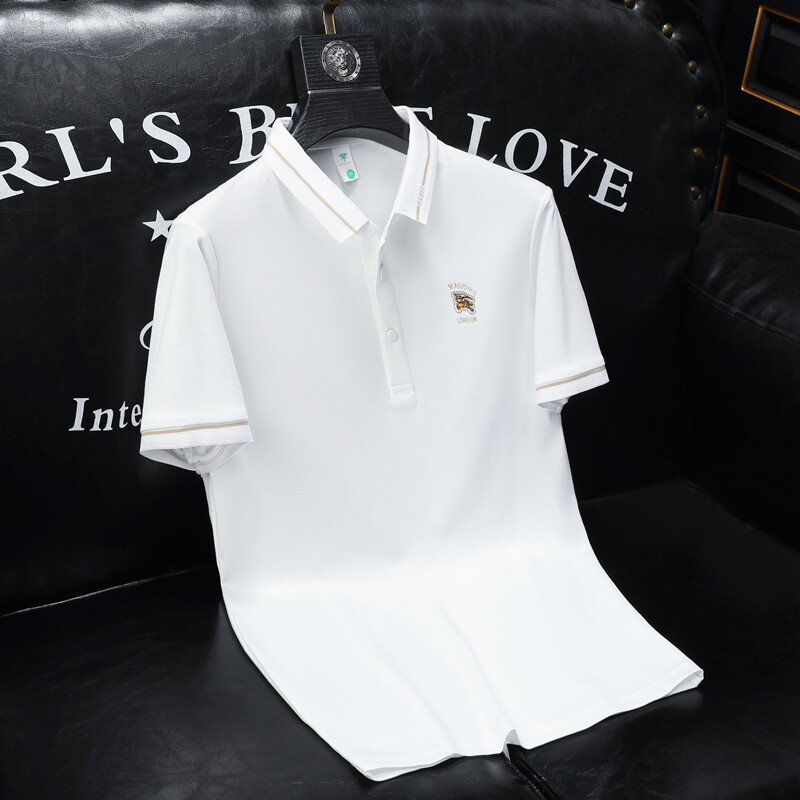 欧货高品质丝光棉2023夏季新款男士短袖POLO衫 617-P75 白 沙发图片