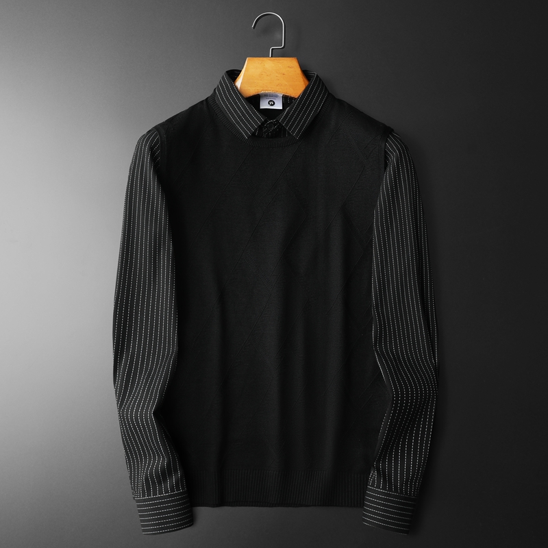 2023秋冬新款衬衫羊毛衣男士假两件针织衫2808P115平铺黑色,男装针织衫/毛衣,钱塘6009(原3017) 2023秋冬新款衬衫羊毛衣男士假两件针织衫2808P115平铺黑色,男装针织衫/毛衣,钱塘6009(原3017)