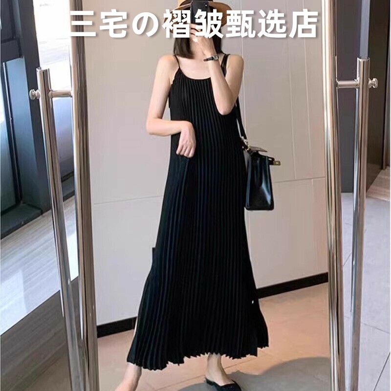 三宅风系列褶皱连衣裙V领中长裙