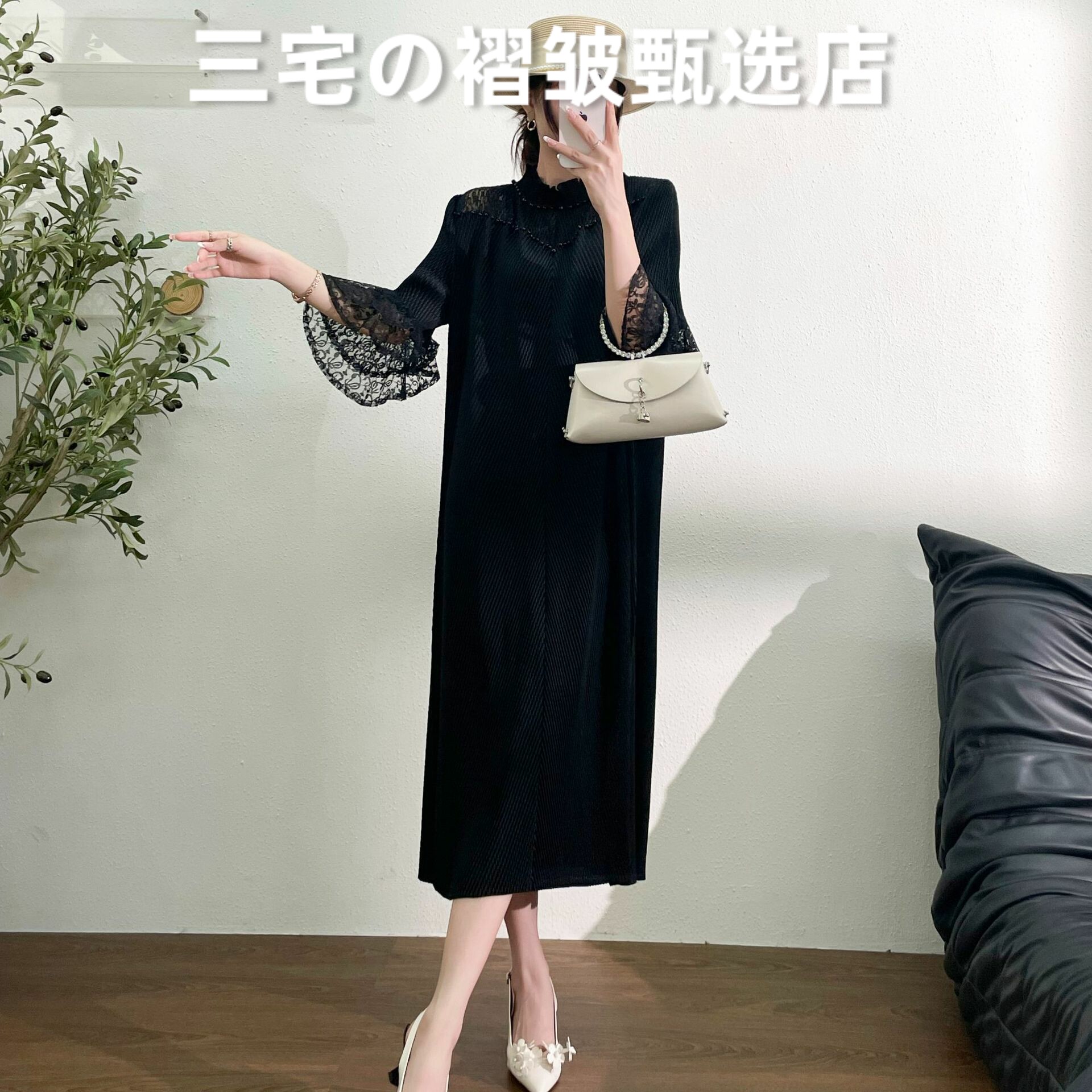 三宅风系列褶皱连衣裙气质长裙女
