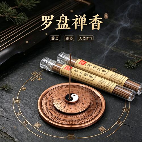 时来运转可旋转太极罗盘线香沉檀香卧香室内香薰中式仿古香插摆件
