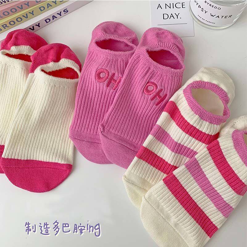 条纹船袜女时尚ins潮刺绣字母棉袜子夏季薄款日系少女短袜春秋