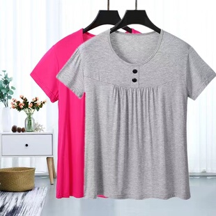 夏装 女装 莫代尔棉老人老太太套头上衣 200斤短袖 胖奶奶加肥加大码