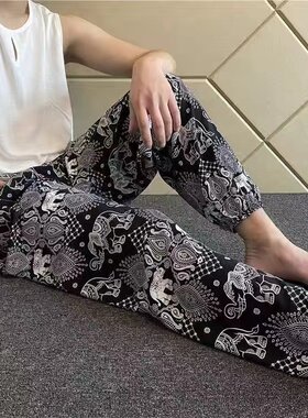爸爸收脚防蚊裤透气睡裤男纯棉绸