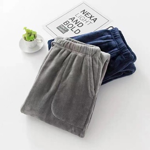 爷爷冬天保暖外穿睡裤男舒适爸爸法兰绒家居裤中老年加厚防寒长裤