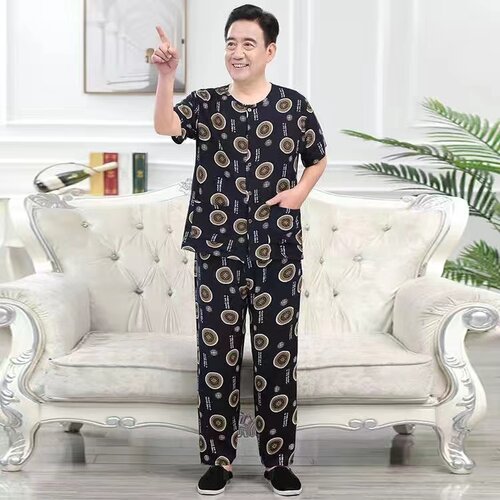 老人纽扣开衫短袖睡衣男夏纯棉绸