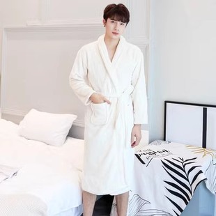 爸爸冬装睡袍男装中年男士加厚保暖浴袍睡衣服老人父亲法兰绒浴衣