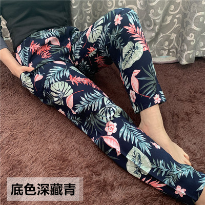 老人薄款睡裤女夏季纯棉绸老太太休闲家居裤奶奶长裤简约清凉舒适