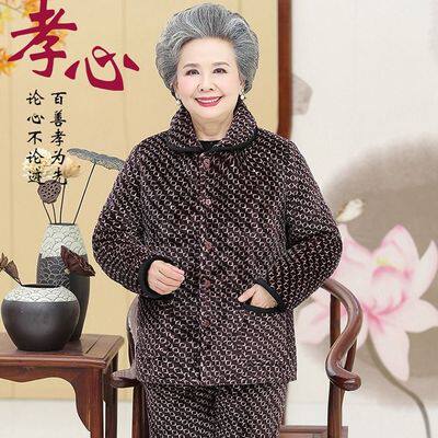 老人睡衣女东北棉袄老太太肥胖特大码200斤棉衣奶奶装加厚法兰绒