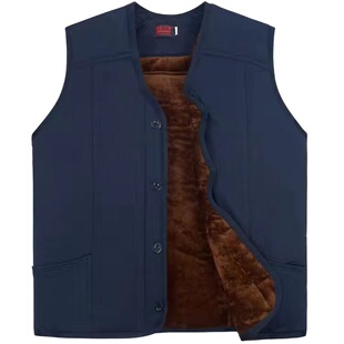 冬季爷爷加绒加厚马甲可外穿爸爸御寒驼绒马夹中老年男款棉衣背心