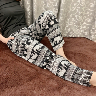 老人妈妈纯棉绸女裤 夏季 200斤人造棉长裤 女加肥加大码 老太太睡裤