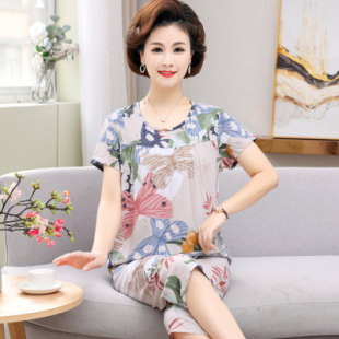 老人奶奶薄款短袖睡衣女夏纯棉绸婆婆透气凉快居家服套装姥姥套头