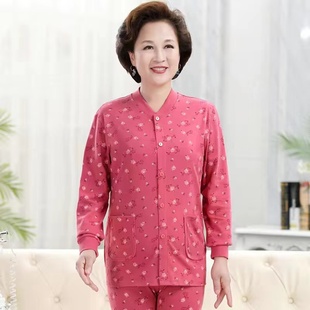 冬装 秋衣老太太纯棉舒适保暖上衣老人女装 系扣长袖 7080岁奶奶开衫