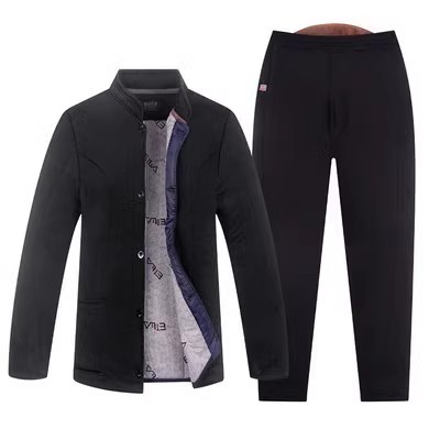 爷爷冬装棉袄爸爸保暖驼绒居家睡衣男中老年加厚棉衣棉裤开小便口