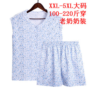 家居服婆婆加肥大码 睡衣女妈妈纯棉背心短裤 200斤 老年人汗衫 夏季