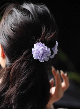 清新甜美度假风紫色花朵发夹头饰女高级感氛围海边拍照头饰抓夹