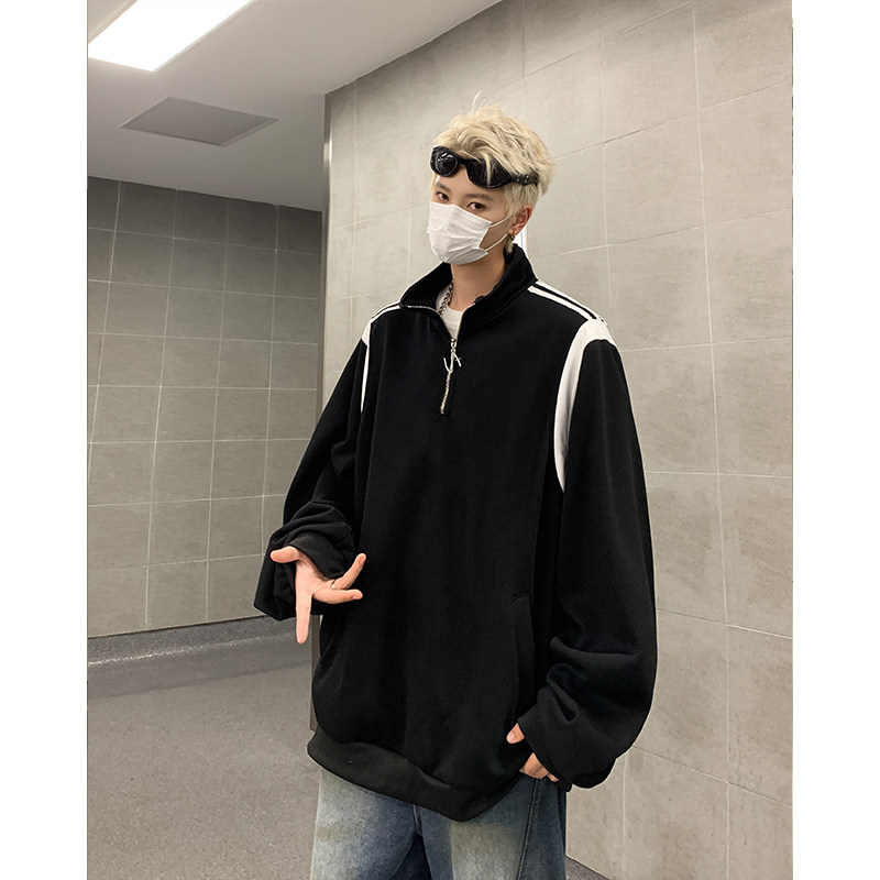 半拉链立领卫衣男季新款撞色设计感小众宽松休闲1401-W3003-P45，男装卫衣，星座1401