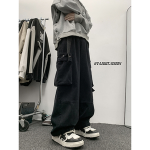 潮牌工装长裤纯色青少年设计男士秋冬新款直筒宽松1401-K103-P50图片