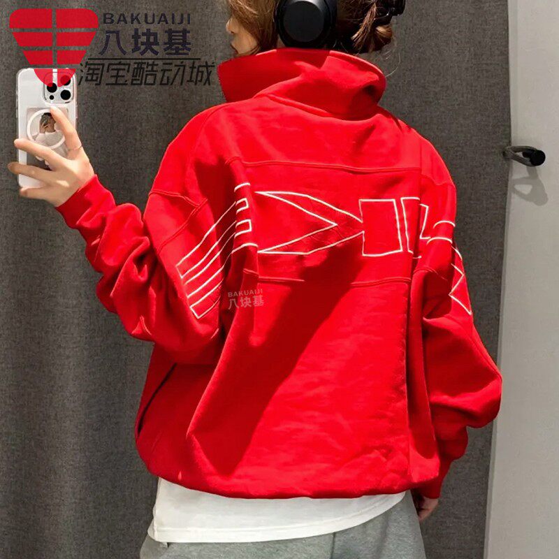 耐克男装2025新年款CNY本命年红色加绒半拉链立领卫衣 HV8205-657