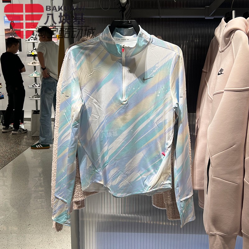 耐克女装印花半拉链立领长袖T恤