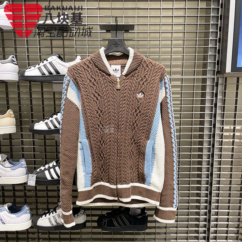阿迪达斯三叶草男款2025冬新品复古棒球风撞色休闲针织外套KS5963