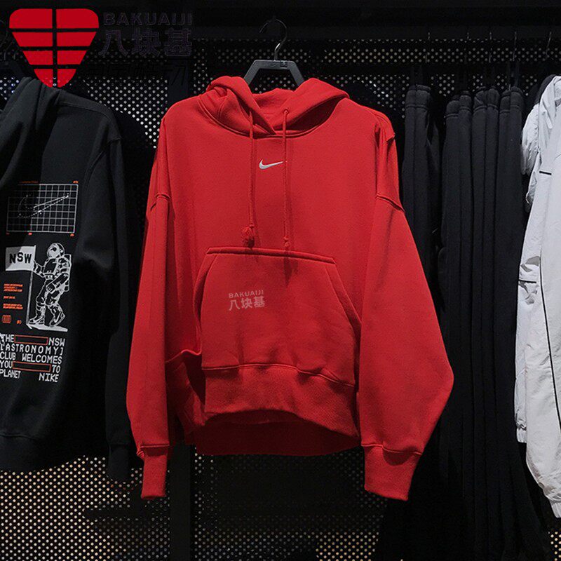 Nike耐克女装2025春季刺绣小勾红色宽松连帽卫衣套头衫DQ5859-657