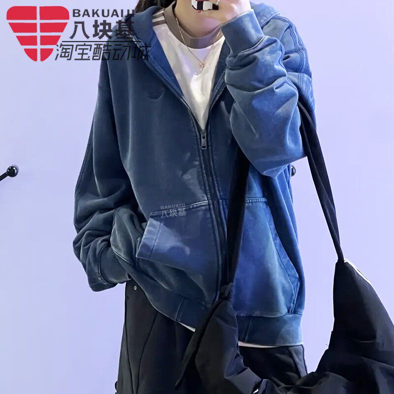 阿迪达斯三叶草男装2025春款复古做旧水洗宽松连帽夹克外套KA6759