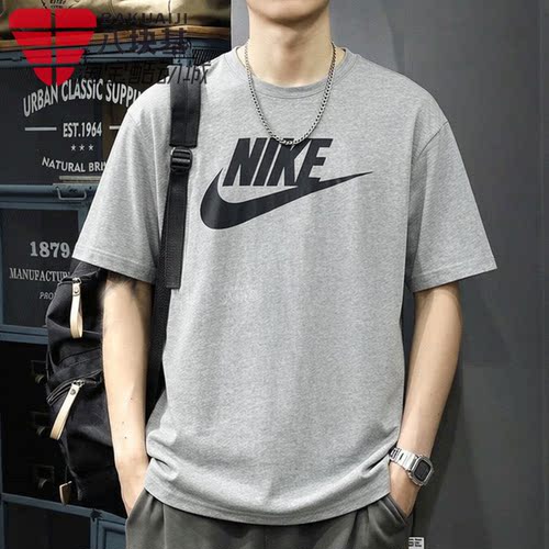 Nike耐克男装2026夏LOGO印花灰色纯棉透气宽松短袖T恤 AR5005-066