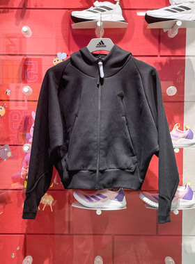 阿迪达斯女装2024春季宽松连帽针织休闲服运动服夹克外套 IN5128